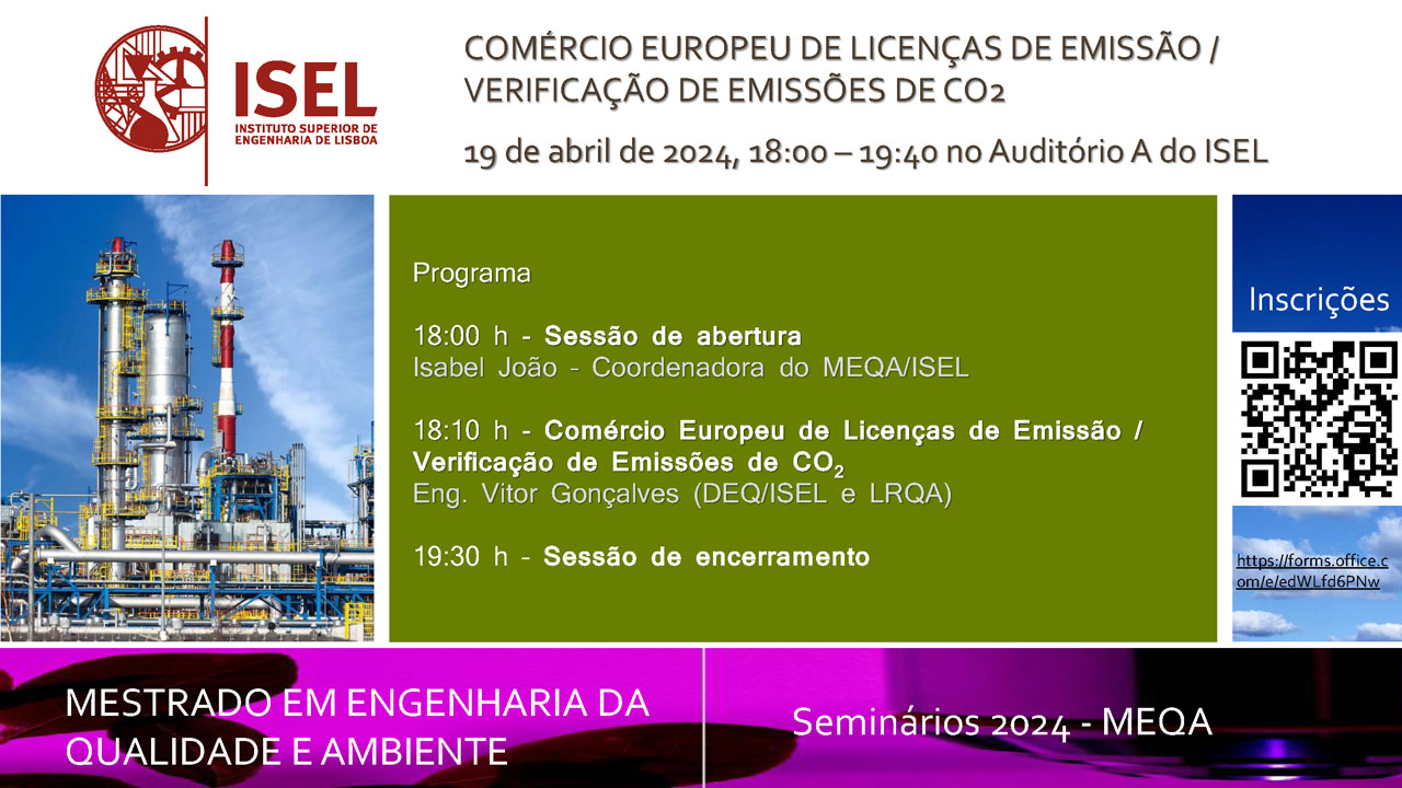 Programa seminário MEQA COMÉRCIO EUROPEU DE LICENÇAS DE EMISSÃO / VERIFICAÇÃO DE EMISSÕES DE CO2
